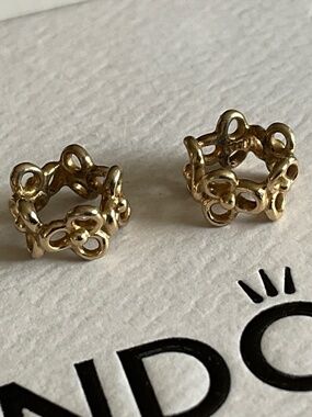 Pandora 14K Solid Gold Floral Cluster Bracelet Charm Pair